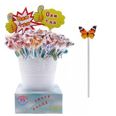 China Long Stick Bouquet Natural Ice Crystal Lollipop Colorful Butterfly Lollipop Bucket 10*80 for sale