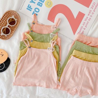 China Summer Toddler Breathable Sleeveless Cotton Kids Nightgowns Tops And Shorts Two Piece Home Wear Home Suit For Little Kids for sale