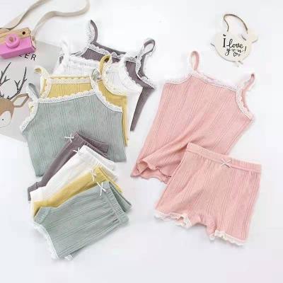 China Breathable Cotton Kids Casual Top And Shorts 2pcs Homesuit Hollow Out Baby Summer Set for sale