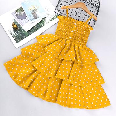 China Summer Breathable Girls A Line Holiday Dress Polka Dots Ready Made Kids Dress for sale