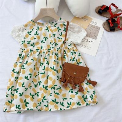 China Anti-static Lace Sleeve Summer Children Dresses Cartoon Printing New Lovely Girl Dress for sale