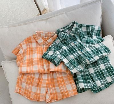 China Breathable Fancy Short Sleeve Top And Shorts Sets Plaid Kids Casual Summer Wear Design for sale