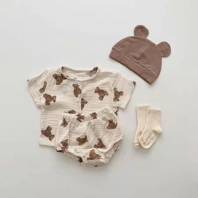 China Breathable Cute Design Baby Outfit Cartoon Print Chiffon Infant Kids Clothes Sets for sale