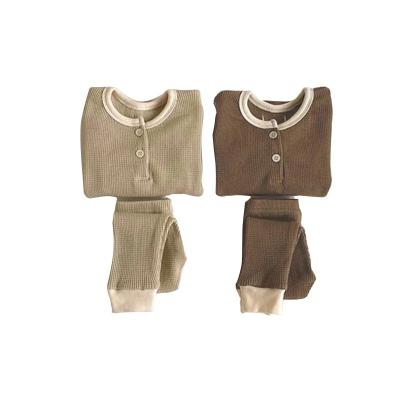 China Breathable Soft Casual Infant Cotton Waffle Tracksuit Newborn Baby Clothes Set for sale