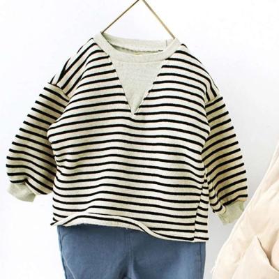 China Little Kids Breathable French Terry Sweater Kids Girls Casual Striped Sweatshirts for sale