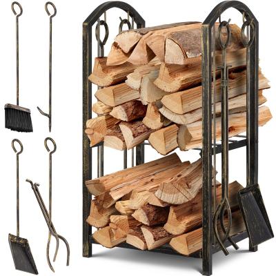 China Storage shelving firewood tool kit including firewood rack tongs poker shovels and brooms resist chipping and rust corrosion effectively for sale