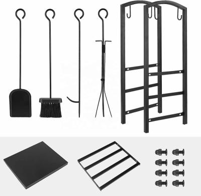 China Indoor Storage Shelving With 4 Pcs Fire Pit Tools Fire Pits Tools For Outdoor Log Rack Stove Accessories Fireplace Wood Rack for sale