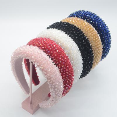 China Environmental Friendly Women Simple And Crystal Headband Fashion Elegant Hand-sewn Sponge Wide-sided Headband for sale