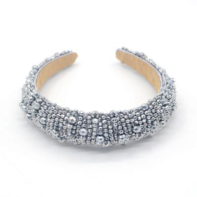 China Environmentally Friendly Thickened Sponge Headband Handwoven Crystal Beaded Korean Crystal Headband for sale