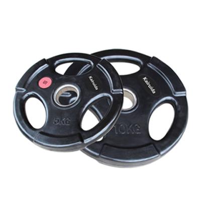 China Rubber + Cast Iron AA Grade New Style Three Color Grip Rubber Weightlifting Plate for sale