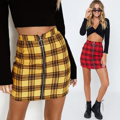 China 2022 Breathable High Waist Mini Women Of A Line Plaid Summer Zipper Skirt for sale