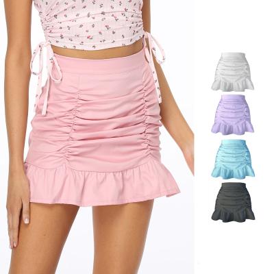 China Y2K Breathable School Girl High Waist A Line Short Mini Ruffle Ruched Pink Summer Skirt Women for sale