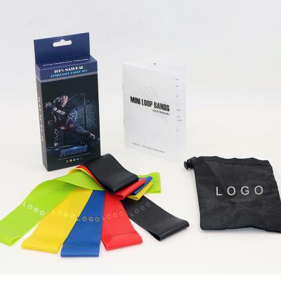 China Wholesale High Elasticity Custom Logo Printed Black Stretch Band Workout Gym Fitness Exercise Resistance Loop Band Kit Set 5 Set for sale