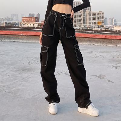 China High quality QUICK DRY fashion high quality loose loose black loose ladies cargo ladies female 2021 ladies high waist jeans pants women for sale