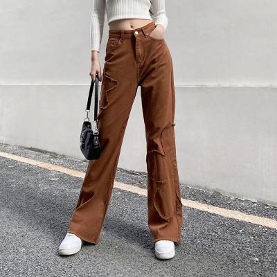 China QUICK DRY new product ideas 2021 high waisted straight ladies fashion highwaist Canton brown leg jeans women high rise woman for sale