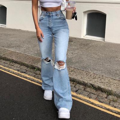 China 2021 QUICK DRY Fashion High Rise Distressed Bell Bottom Jeans Clothing Wide Leg Rocket Rip High Rises Skinny Denim Ripped Jeans Women for sale