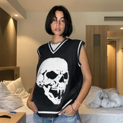 China Anti-wrinkle women clothing 2021 vintage v neck wholesale school new arrivals ladies sweater vest sleeveless custom made skeleton knitted women for sale