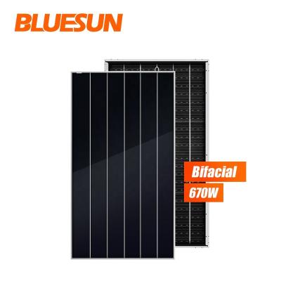 China Bluesun Bifacial Solar Panel 670w Stack 650w 655w 660w 665w 670w Solar Roof Tiles Shingles 144cells for sale