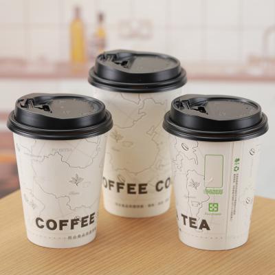 China Double Disposable Wallpaper Cup With Lid Disposable Paper Cups For Hot Drinks Custom Paper Cup With Logo Wholesales Size 8oz 12oz 16oz for sale