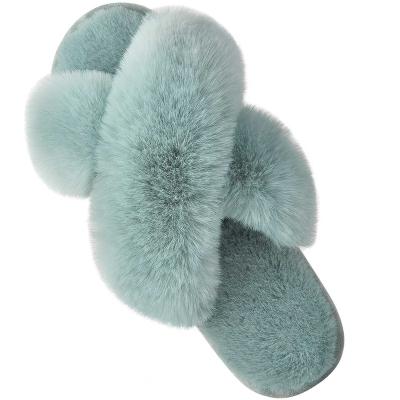 China Fashion Trend Made In China Fashionable Cross Strap Winter Fuzzy Indoor Plush Home Slippers Winter Woman for sale