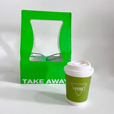 China Wholesale Custom Biodegradable Portable Coffee Paperboard Beverage Cardboard Paper Cup Holder Disposable Takeaway Cup Holder with Handle for sale