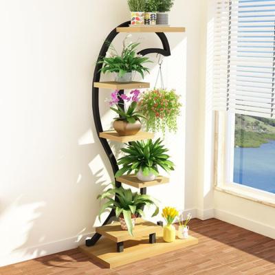 China Modern Wooden Plant Stands Balcony Indoor Flower Potted Plant Rack Tree Shelf Flower Display Rack for sale