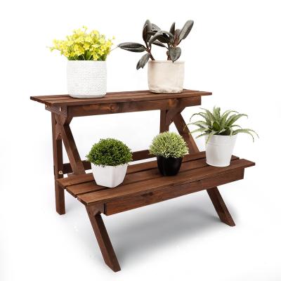 China Modern Indoor 2 Tier Flower Pots Rack Display Modern Plant Rack Outdoor Wood for sale