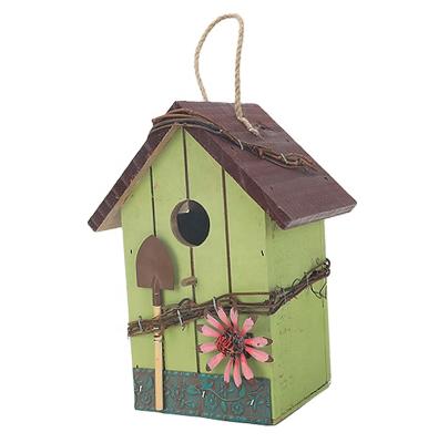 China Wholesale Retro Hanging Outdoor Painted Wooden Wild House Windproof Bird House Cage DIY Weather Proof Bird House for sale