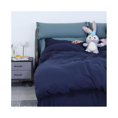 China Online Wholesale Soft Finely Processed Dark Blue Bamboo 15% Linen 85% Cotton Blended Comforter Bed Sheet, Bedding Set for sale