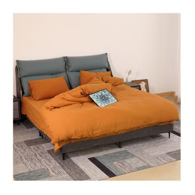 China Factory Price 100% Professional Disposable High Quality Pure French Washed Orange Linen Fabric Bedding Set for sale