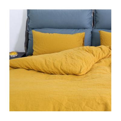 China Bright Yellow 100% French Pure Linen Linen Bedding Set From China Disposable Professional Cotton Double Manufacturer for sale