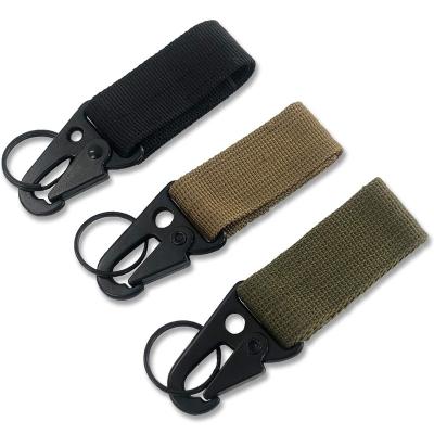 China Tactical belt Wholesale Military Nylon Clips Keychain Webbing Buckle Carabiner Key Holder with Hook & Loop for sale