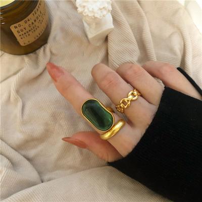 China Retro Simple Design French Religious Emerald Personality Ring Antique Style Ring Ins Fashion For Girl for sale