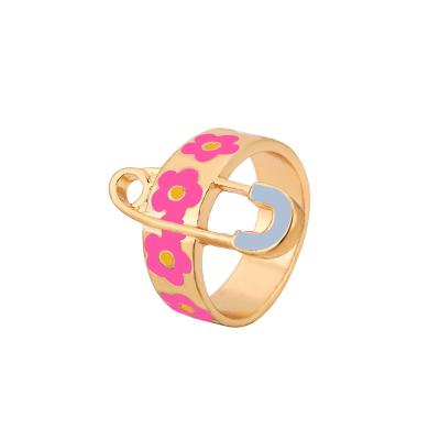 China Design Feel Pin Flower Ring Female Two Color Drop Oil Religious Personalized Retro Flower Ring Jewelry for sale