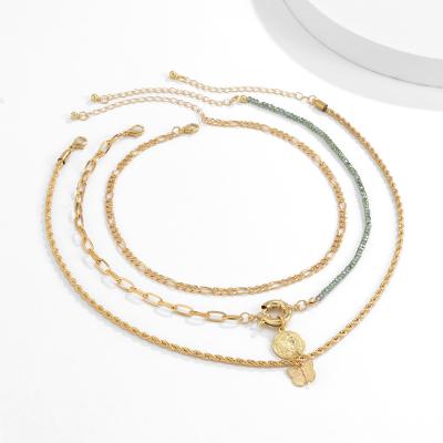 China The latest hot sale simple stacking crystal beaded necklace butterfly necklace round bead necklace twist chain for sale