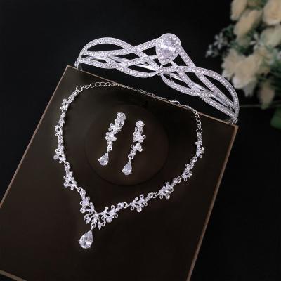 China ALLOY New Bride Rhinestone Crown Necklace Earrings Hair Accessories Three Piece Set Wedding Dress for sale