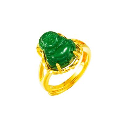 China New romantic Maitreya Buddha Ring Vietnamese gold inlaid jade ring sub-24K gold ring for girl for sale