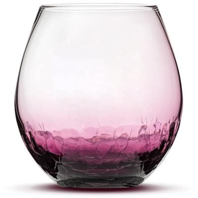 China Classic / Postmodern New Hand Etched Dolphin Shark Design Tribal Sand Carved Color Glass Purple Crackle Stemless Wine Glass for sale