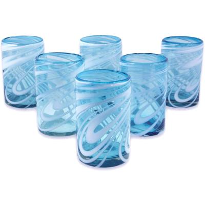 China New 15 oz Classic/Postmodern swirling water swirl blue green blue and white hand blown glass for sale