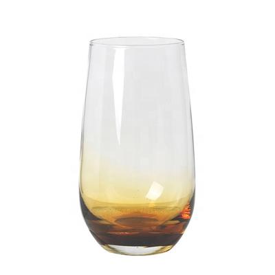 China New Amber Colored Long Hand Blown Thick Copper Mouth Hand Amber Glass Tumbler Classic/Postmodern Bottom Bottom for sale