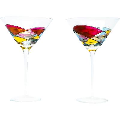 China New Classic/Postmodern Mediterranean Stunning Hand Painted Dry Cocktail Refresh Barcelona 12 oz RED LINE Martini Glass for sale