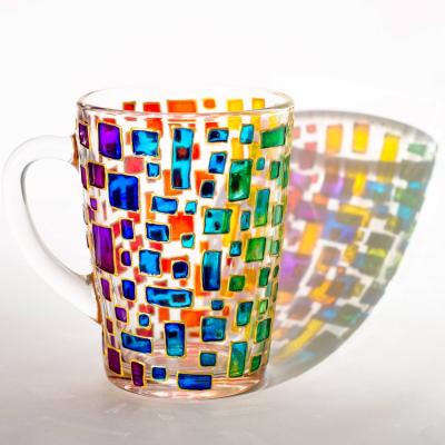 China WITH LID rainbow mug modern stained mug smudge colorful multi color glass cup mug for women for sale