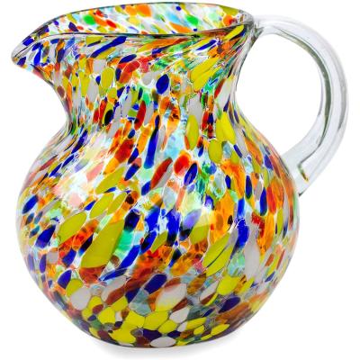 China Minimalist Artisan Crafted Mexican Glassware Confetti Blown Recycled Glass Pitcher Multicolored for sale