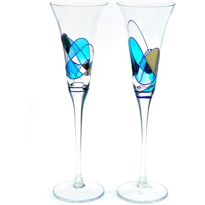 China New Swollen Champagne Flute Hand-painted Drink Crystal Blue Silver Line Mediterranean Sea Mouth Classical/Postmodern European for sale