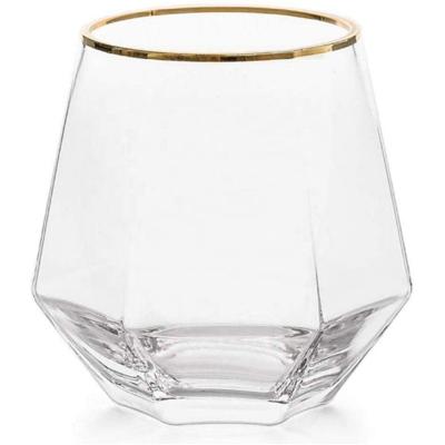 China New Old-fashioned Classic/Postmodern Hexagonal Drinkware Diamond Tumbler Geometric Glass Cup Whiskey Glass With Thick Weighted Bottom for sale