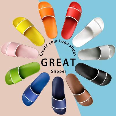 China Custom White Brand Logo Greatshoe PVC Black Slide Sandal Plain Slide Sandal Men Anti-Slippery Slipper Unisex for sale