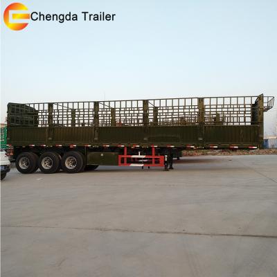 China Truck Trailer Sugar Cane Haul Barrier Cargo Truck Trailer With 3 Axles 45 Tons Capacity for sale