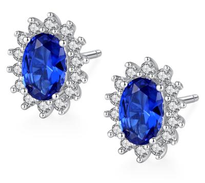 China Women's fashion banquet earrings S925 silver earrings flower European and American noble and elegant blue synthetic earrings treasure te for sale