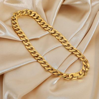 China Trendy 12mm Big Flat Chain Necklace 18K Gold Plated Stainless Steel Chain Necklace Jewelry for sale