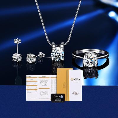 China Three-Piece Set Hot Sale S925 Sterling Silver Ring Necklace Pendant Fashion Romantic Hot Jewelry Moissanite One Carat Bull's Head Earrings for sale